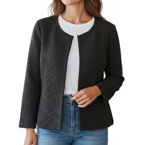 Eileen Fisher Jacket Small Petite Black Silk Textured Magnetic Button Minimalist